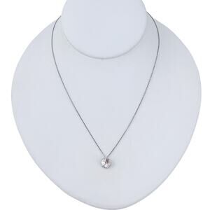 Estate Sterling Silver 925 Rhinestone Solitaire Pendant Necklace 15.5"-16.5"